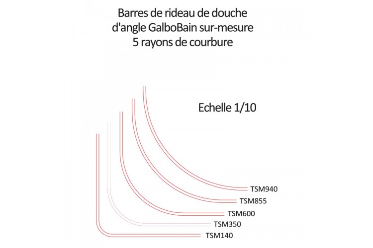 Barre de rideau de douche d'angle sur-mesure